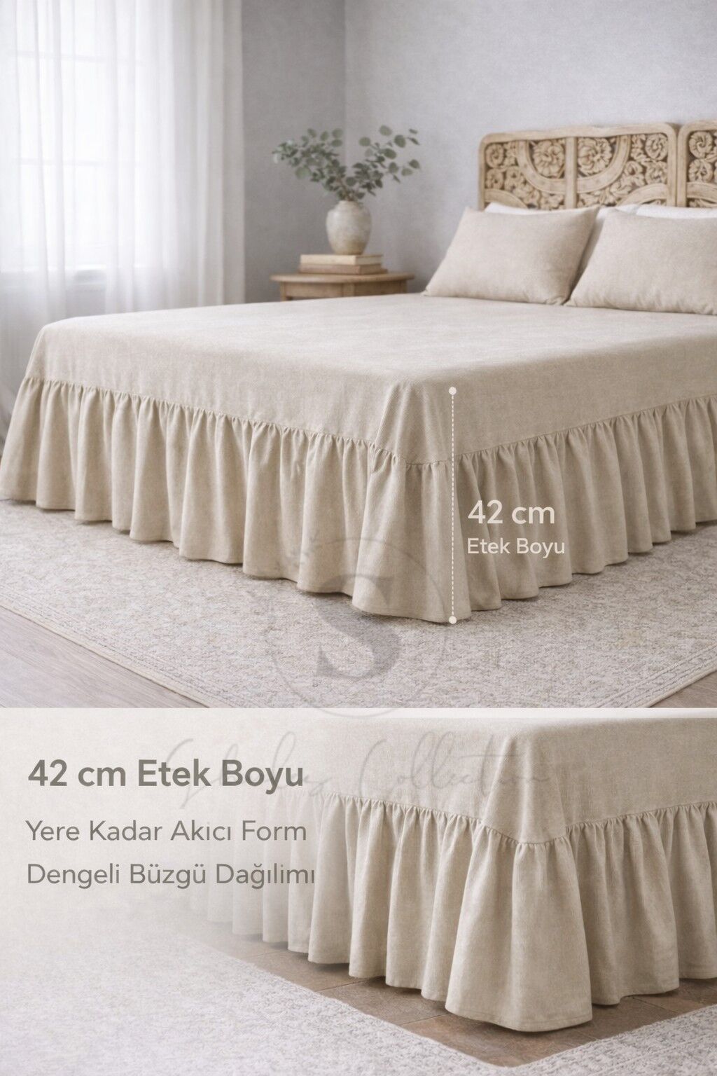 Buldan Keten 3 Taraf Büzgülü Yatak Bazası Eteği 2 Yastıklı Otel Şıklığında Dekor Set 90 x 200