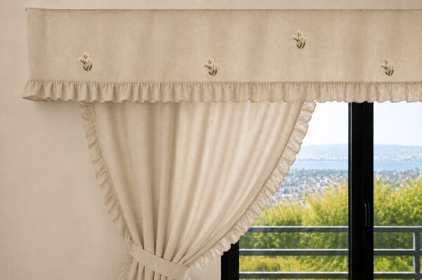 Naturel Buldan Keten Papatya Nakışlı Farbela Perde 50 x 200