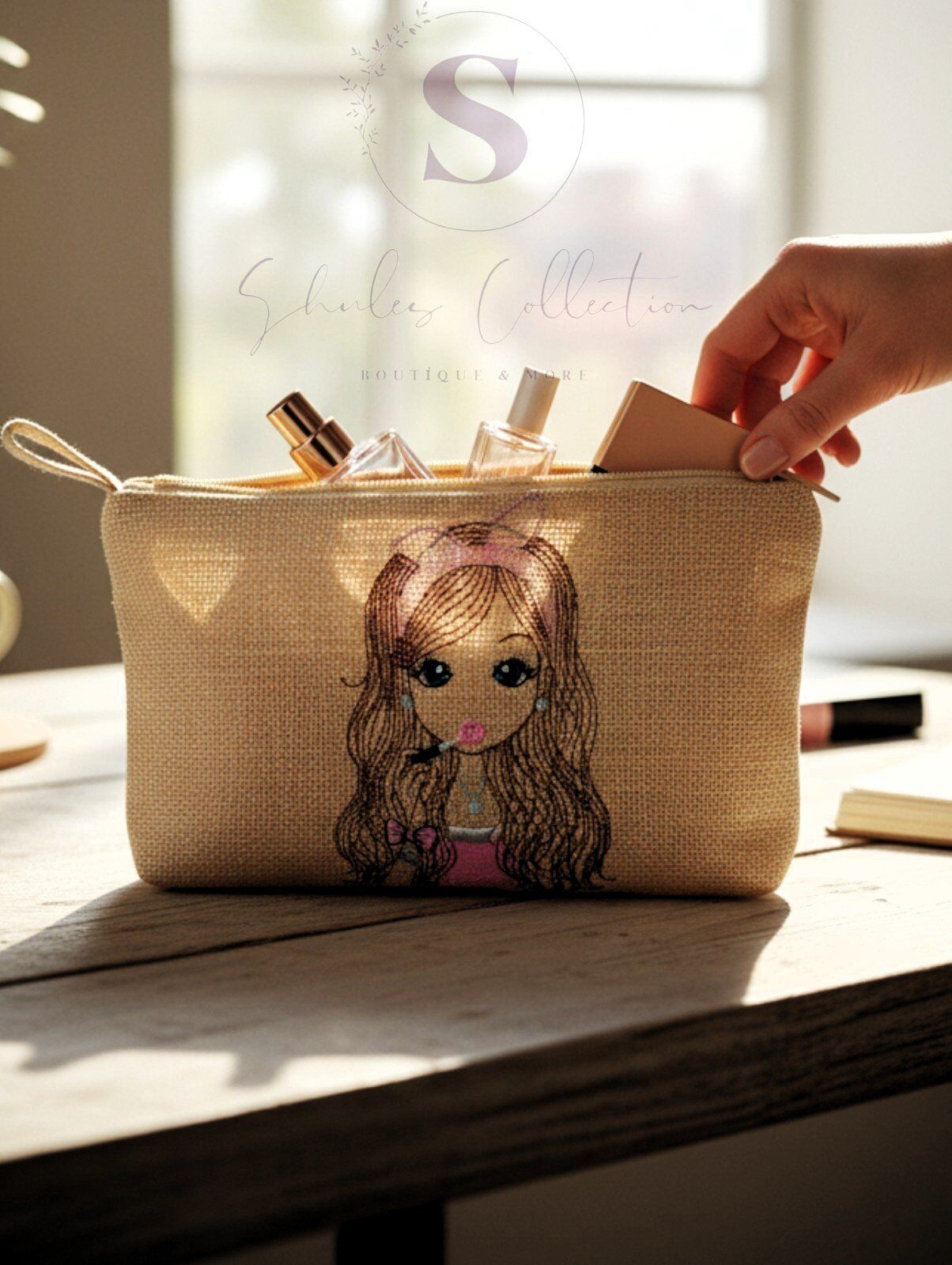  Shules collection Lamineli jüt kumaş,makyaj çantası