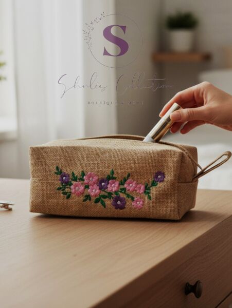  Shules collection Lamineli jüt kumaş,makyaj çantası