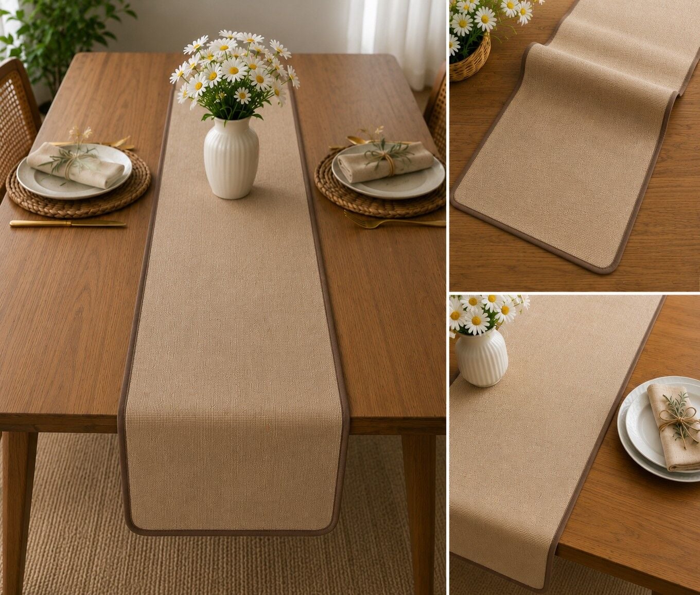 Doğal Şıklık Kahve Biyeli Lamineli Jüt Runner 45x130 cm