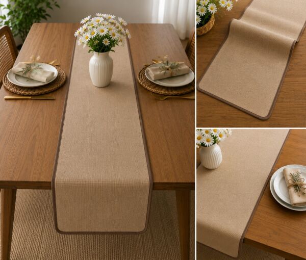 Doğal Şıklık Kahve Biyeli Lamineli Jüt Runner 45x130 cm