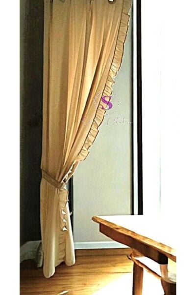 BOYDAN FIRFIRLI Naturel Vintage Pamuk Keten Perde (EN X BOY) - Tek Kanat - Pilesiz 120 x 180 - naturel