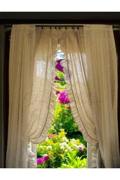 BOYDAN FIRFIRLI Naturel Vintage Pamuk Keten Perde (EN X BOY) - Tek Kanat - Pilesiz 150 x 240 - naturel