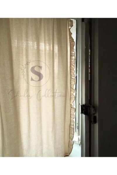 BOYDAN FIRFIRLI Naturel Vintage Pamuk Keten Perde (EN X BOY) - Tek Kanat - Pilesiz 150 x 160 - naturel