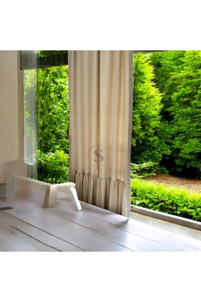 Fırfırlı Doğal Vintage NATUREL Keten Perde (EN X BOY)-tek Kanat-pilesiz 100 x 260 - naturel