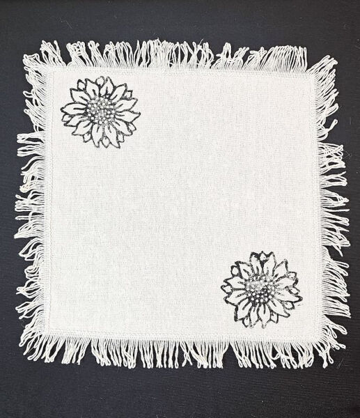 %100 Pamuklu Ham Keten Pamuk Ayçiçek Taş Baskı Püsküllü 6' Lı Amerikan Servisi Supla KARE  42 Cm