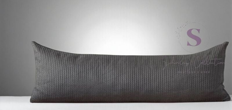 GRİ ÖRGÜ İSKANDİNAV UZUN YASTIK 40X100 ( İÇİ DOLGULU)