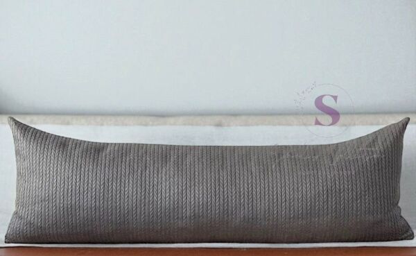 GRİ ÖRGÜ İSKANDİNAV UZUN YASTIK 40X100 ( İÇİ DOLGULU)