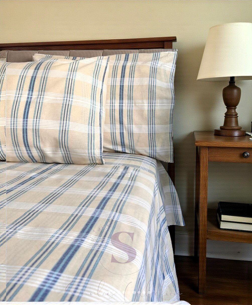 NATUREL BULDAN MAVİ EKOSE ÇİFT KİŞİLİK NEVRESİM TAKIMI