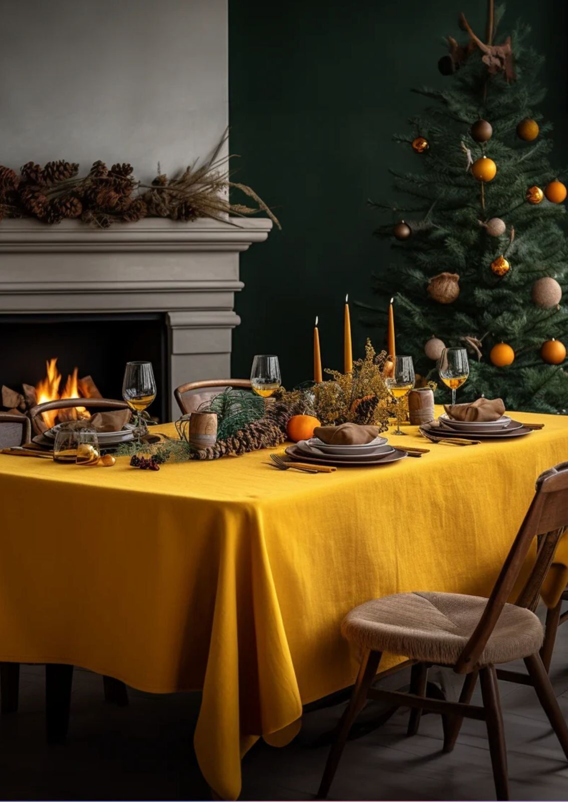 Buldan  Keten  Zerdeçal Renk  Masa Örtüsü