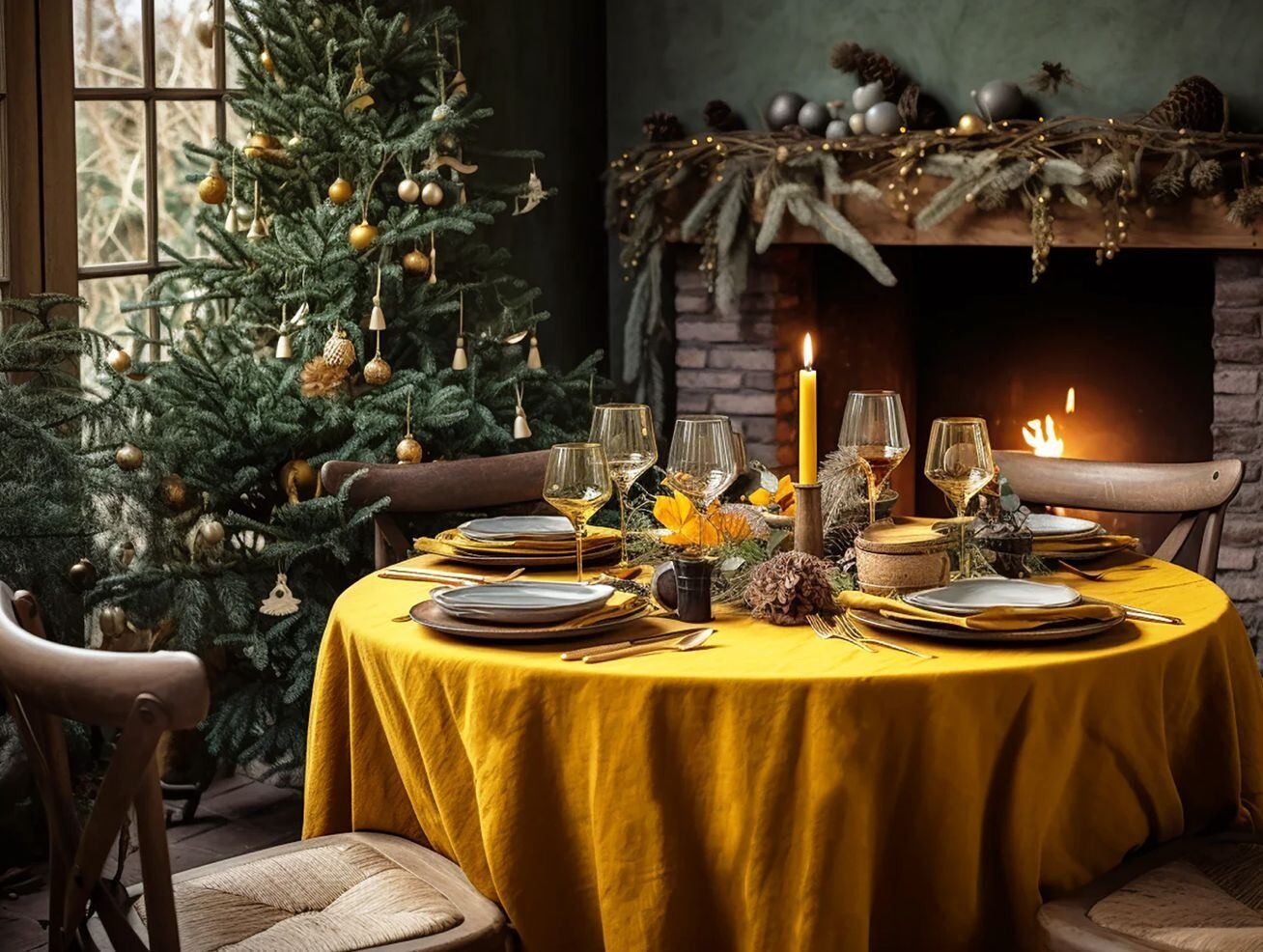 Buldan  Keten  Zerdeçal Renk  Masa Örtüsü