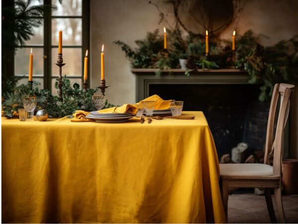 Buldan  Keten  Zerdeçal Renk  Masa Örtüsü