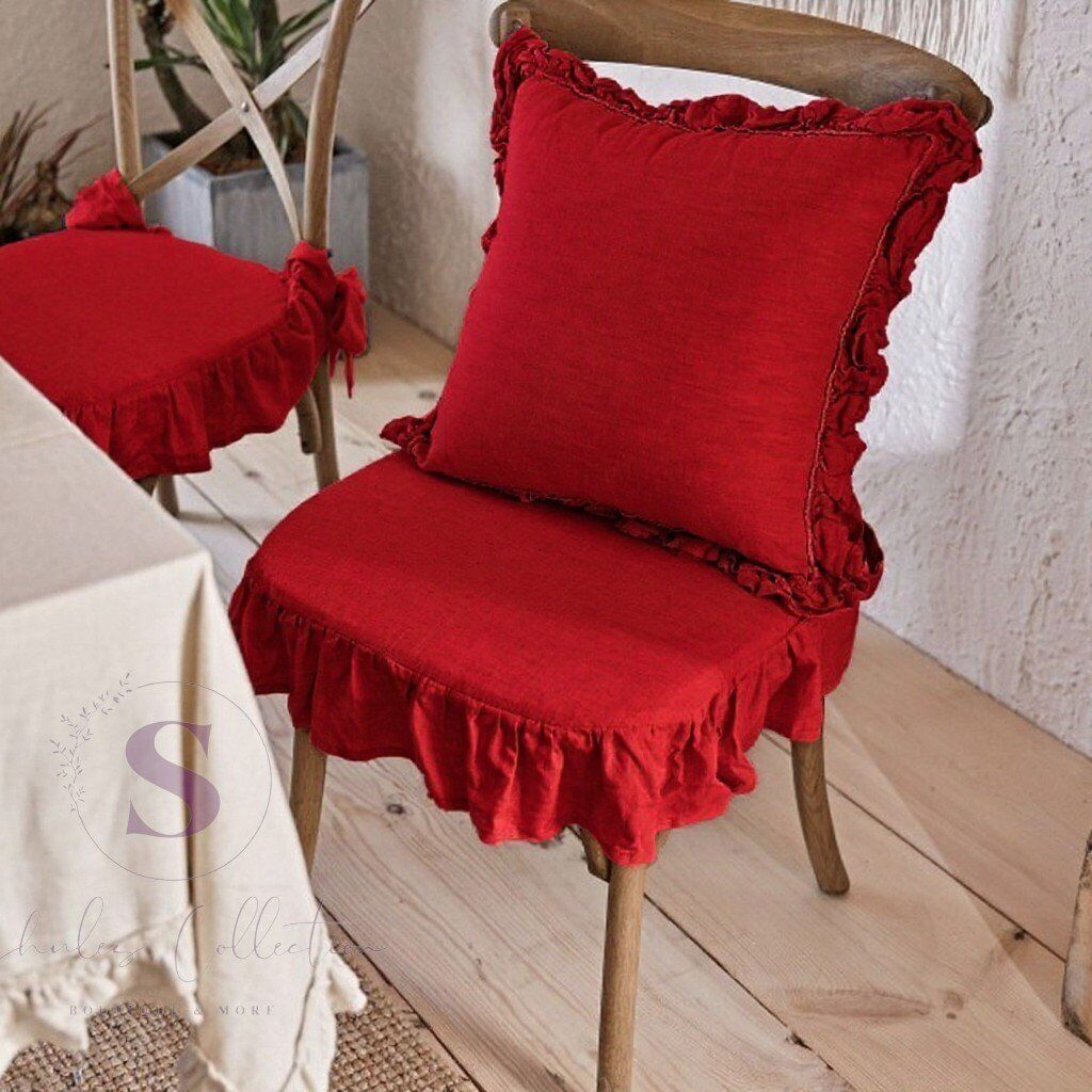 KIRMIZI RENK EL YAPIMI BULDAN YIKANMIS KETEN 4 TARAFI FIRFIRLI SANDALYE MİNDERİ