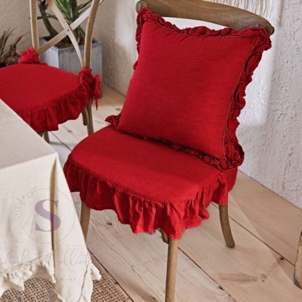 KIRMIZI RENK EL YAPIMI BULDAN YIKANMIS KETEN 4 TARAFI FIRFIRLI SANDALYE MİNDERİ