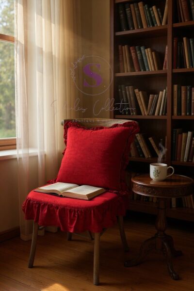 KIRMIZI RENK EL YAPIMI BULDAN YIKANMIS KETEN 4 TARAFI FIRFIRLI SANDALYE MİNDERİ