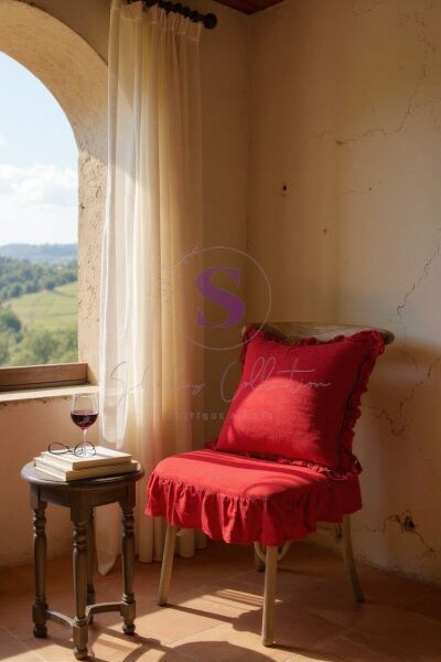 KIRMIZI RENK EL YAPIMI BULDAN YIKANMIS KETEN 4 TARAFI FIRFIRLI SANDALYE MİNDERİ