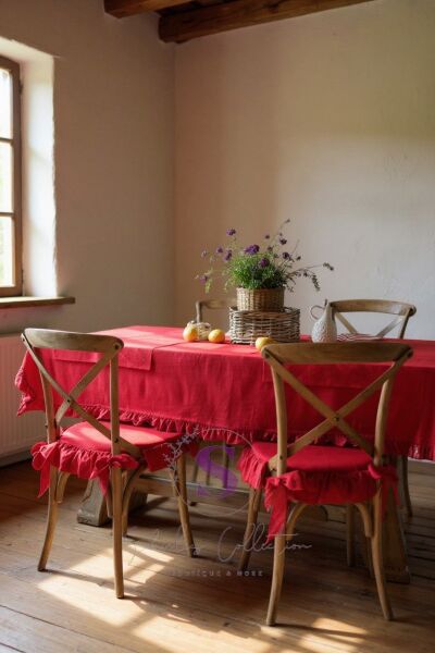 KIRMIZI RENK EL YAPIMI BULDAN YIKANMIS KETEN 4 TARAFI FIRFIRLI SANDALYE MİNDERİ