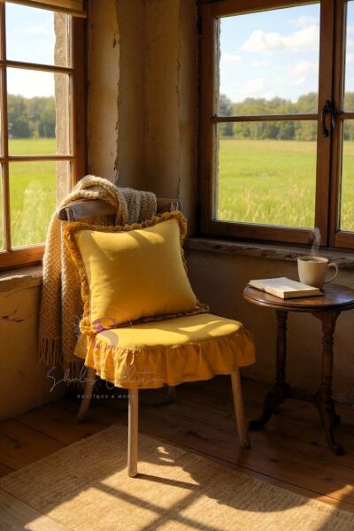 HARDAL RENK EL YAPIMI BULDAN YIKANMIS KETEN 4 TARAFI FIRFIRLI SANDALYE MİNDERİ