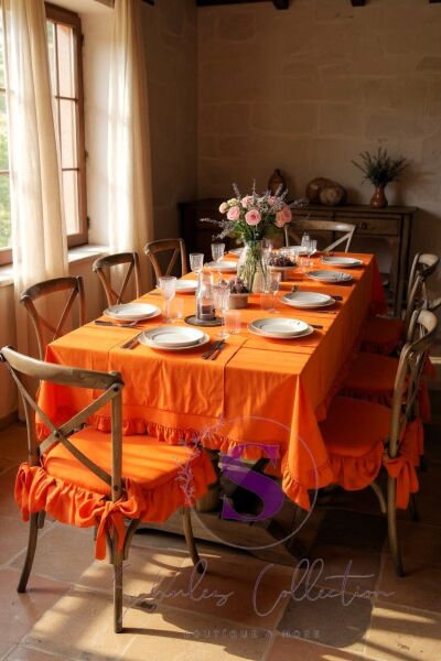 TURUNCU RENK EL YAPIMI BULDAN YIKANMIS KETEN 4 TARAFI FIRFIRLI SANDALYE MİNDERİ