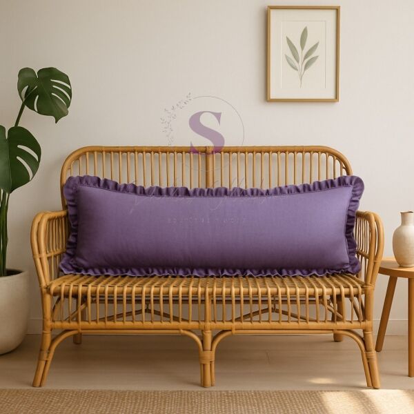 Fırfırlı Vintage Buldan Keten mor renk  Iskandinav Uzun 40x100 Kırlent Yastık (içi Dolgulu)