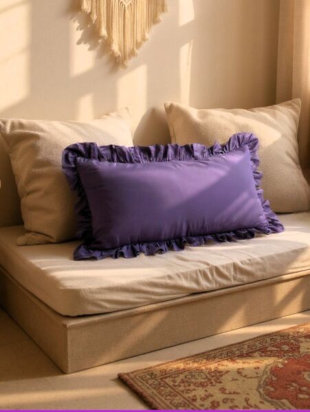 Fırfırlı Vintage Buldan Keten mor renk  Iskandinav Uzun 40x100 Kırlent Yastık (içi Dolgulu)