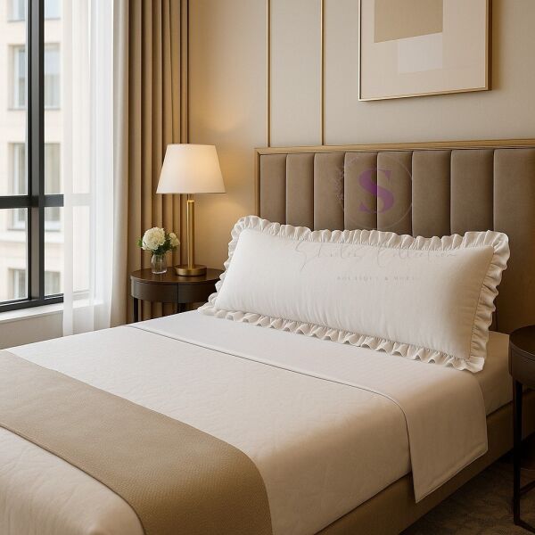 Fırfırlı Vintage Buldan Keten Beyaz renk  Iskandinav Uzun 40x100 Kırlent Yastık (içi Dolgulu)