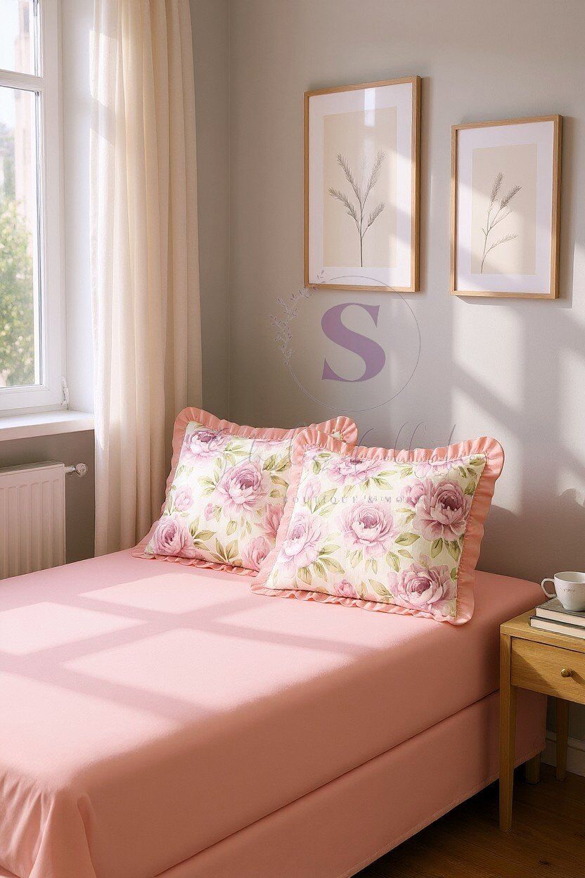 GÜL ZAMANI Çift Kişilik Çarşaf Fırfırlı Yastık Seti %100 Pamuk