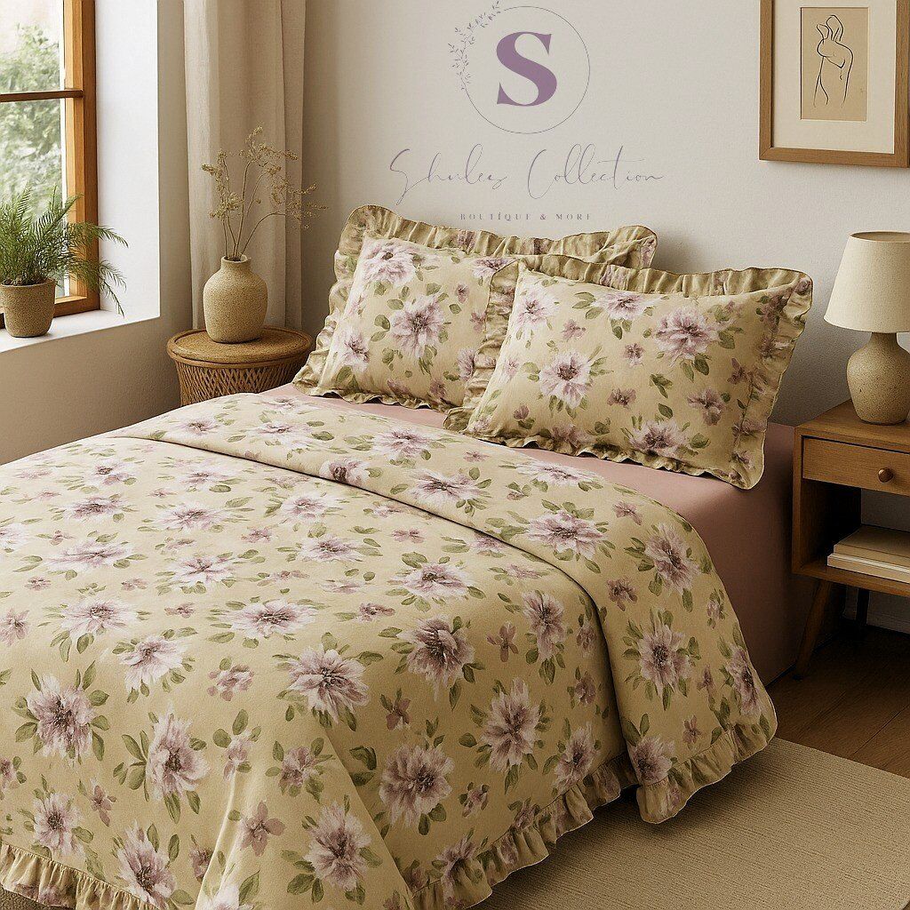 BAHAR çiçekli  Fırfırlı % 100 Pamuk Çift Kişilik Nevresim Takımı