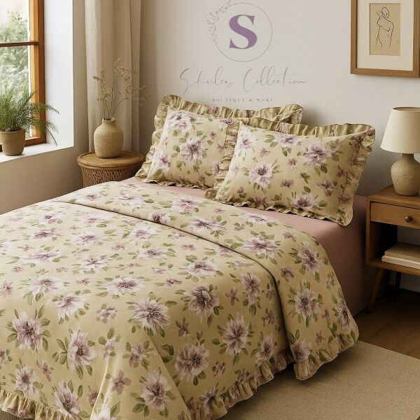 BAHAR çiçekli  Fırfırlı % 100 Pamuk Çift Kişilik Nevresim Takımı