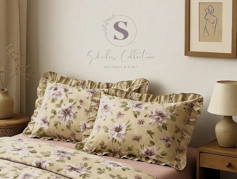 PEONY çiçekli % 100 Pamuk Dört tarafı Fırfırlı yastık kılıfı 2 ADET