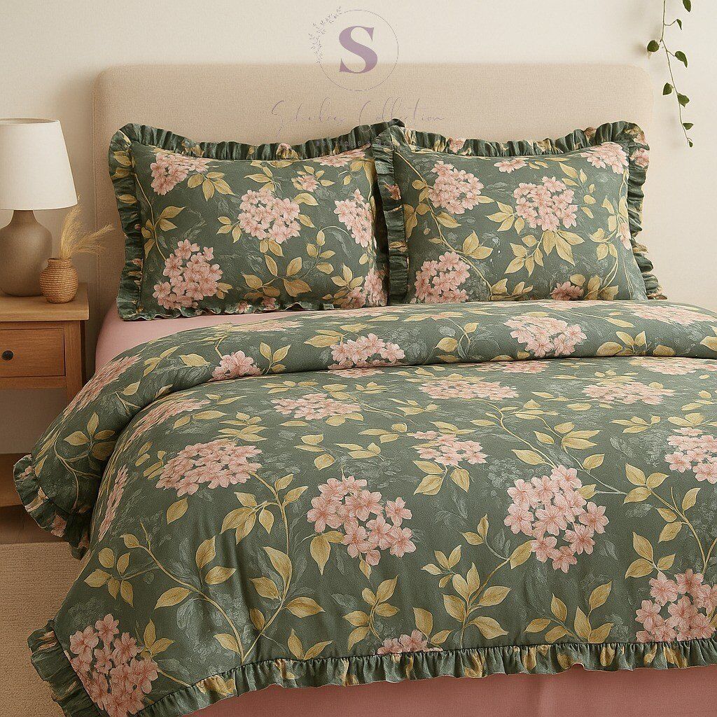 BAHAR çiçekli  Fırfırlı % 100 Pamuk Çift Kişilik Nevresim Takımı