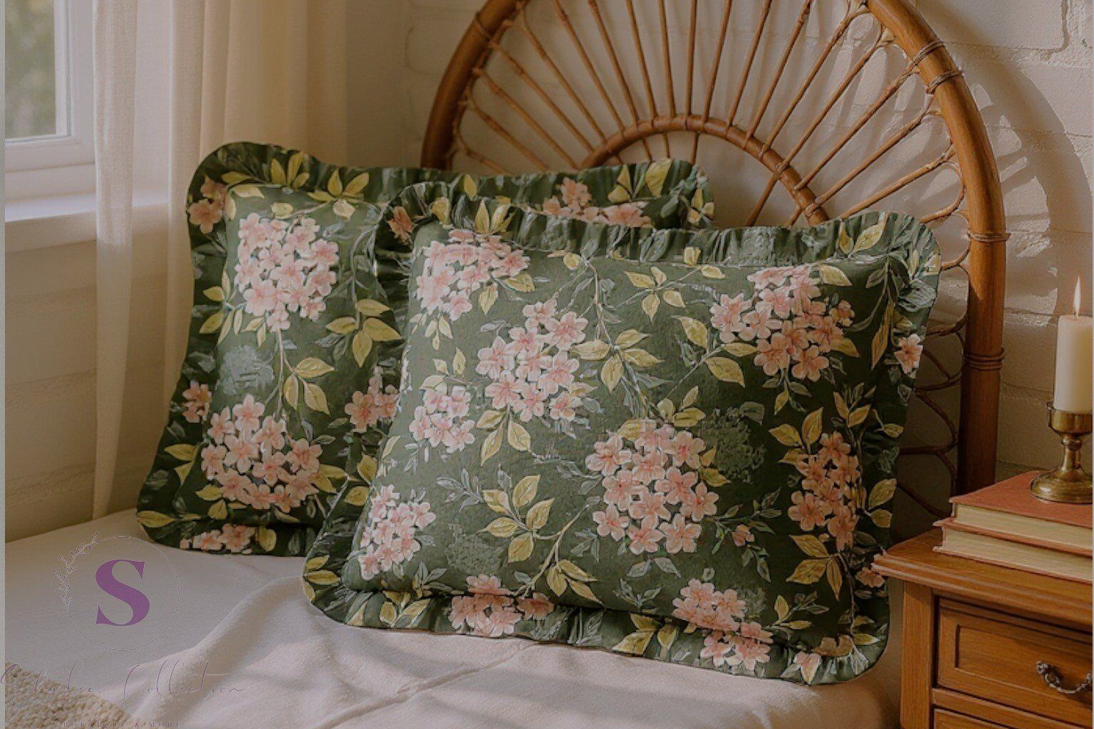 BAHAR çiçekli % 100 Pamuk Dört tarafı Fırfırlı yastık kılıfı 2 ADET