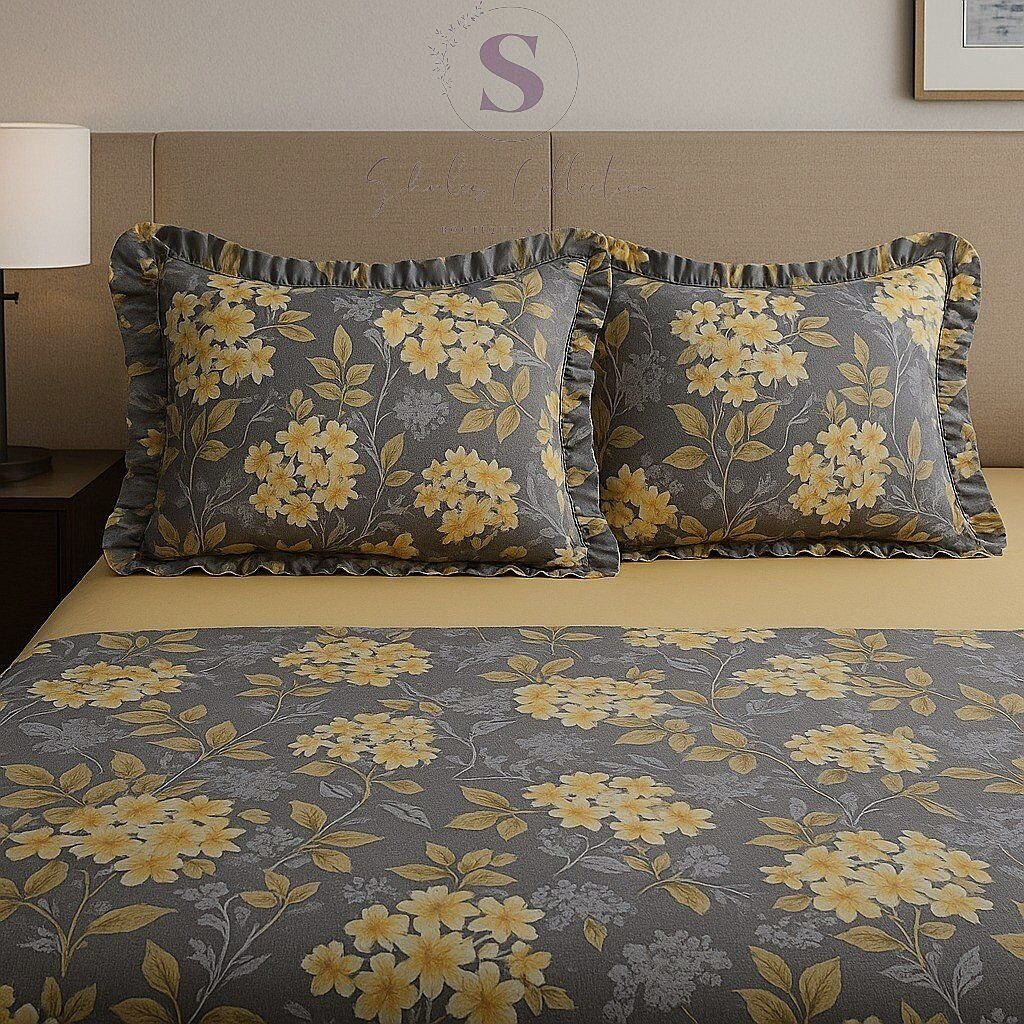 NERGİS çiçekli  Fırfırlı % 100 Pamuk Çift Kişilik Nevresim Takımı