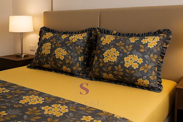 NERGİS çiçekli  Fırfırlı % 100 Pamuk Çift Kişilik Nevresim Takımı