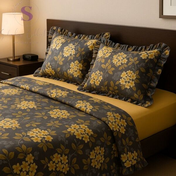 NERGİS çiçekli  Fırfırlı % 100 Pamuk Çift Kişilik Nevresim Takımı