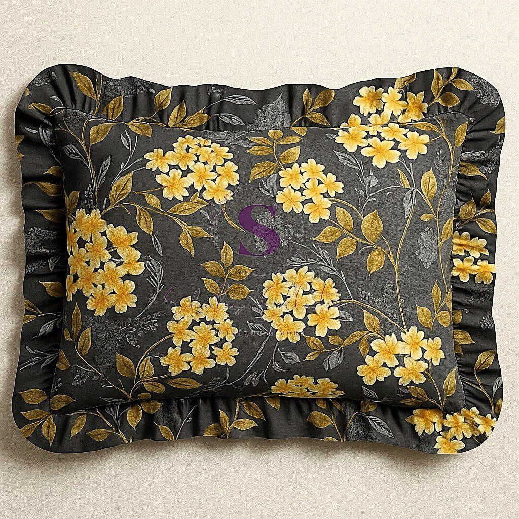 NERGİS çiçekli % 100 Pamuk Dört tarafı Fırfırlı yastık kılıfı 2 ADET