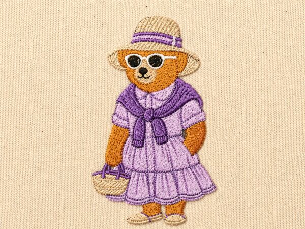Teddy Serisi Naturel Kanvas Büyük Plaj Çantası mor