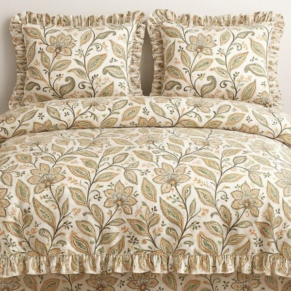 ŞAKAYIK ÇİÇEKLİ  Fırfırlı % 100 Pamuk Çift Kişilik Nevresim Takımı