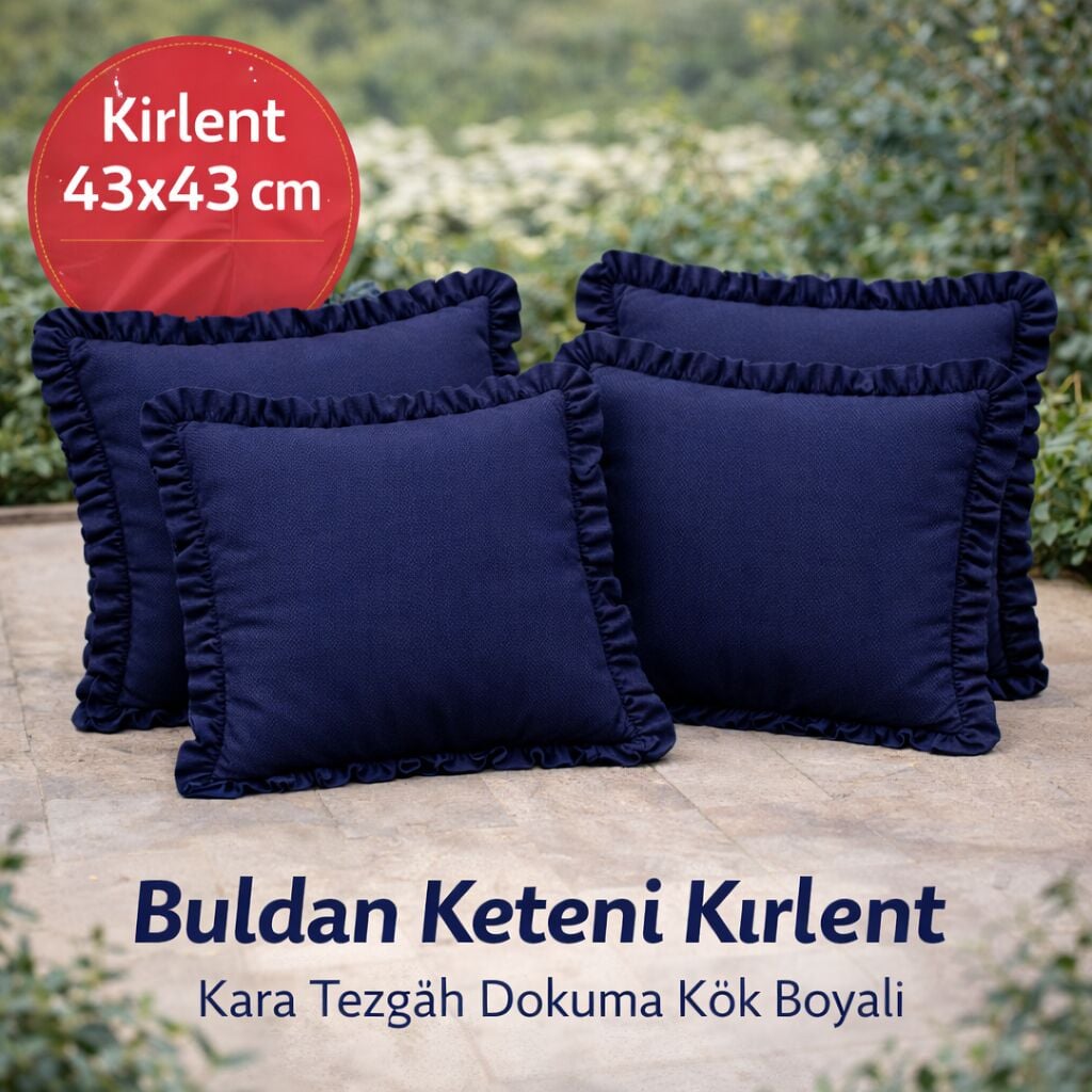 LACİVERT Buldan Keteni Kırlent Seti – El Dokuması (4 Adet Set)