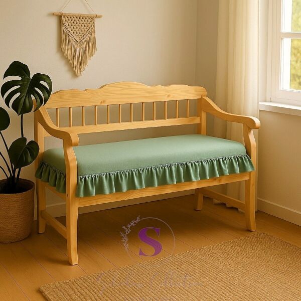 EL YAPIMI BULDAN YIKANMIS KETEN 4 TARAFI FIRFIRLI MİNTİ YEŞİLİ BANK MİNDERİ 110x50x5cm