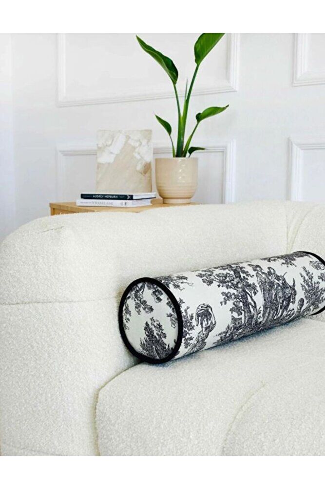 SİYAH FRANSIZ KÖYLÜSÜ KETEN BOLSTER YASTIK. SİLİNDİR RULO İC DOLGULU FERMUARLI YASTIK