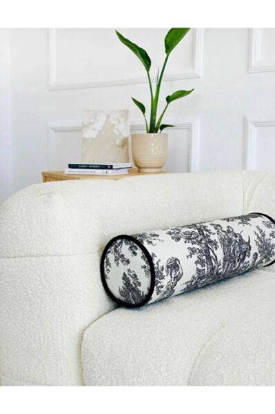 SİYAH FRANSIZ KÖYLÜSÜ KETEN BOLSTER YASTIK. SİLİNDİR RULO İC DOLGULU FERMUARLI YASTIK