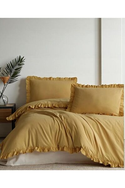 OKSİT SARI % 100 Pamuk FIRFIRLI KETEN Çift Kişilik Nevresim Takımı (200 x220)