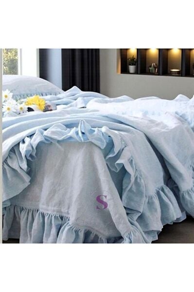 % 100 Pamuk MAVİ FIRFIRLI KETEN Çift Kişilik Nevresim Takımı (200 x220)