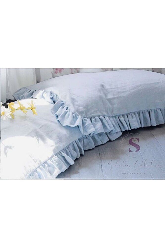 % 100 Pamuk MAVİ FIRFIRLI KETEN Çift Kişilik Nevresim Takımı (200 x220)