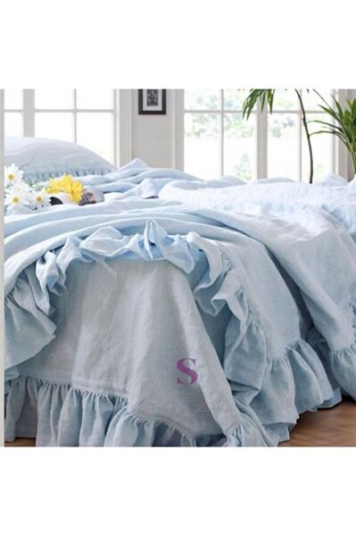 % 100 Pamuk MAVİ FIRFIRLI KETEN Çift Kişilik Nevresim Takımı (200 x220)