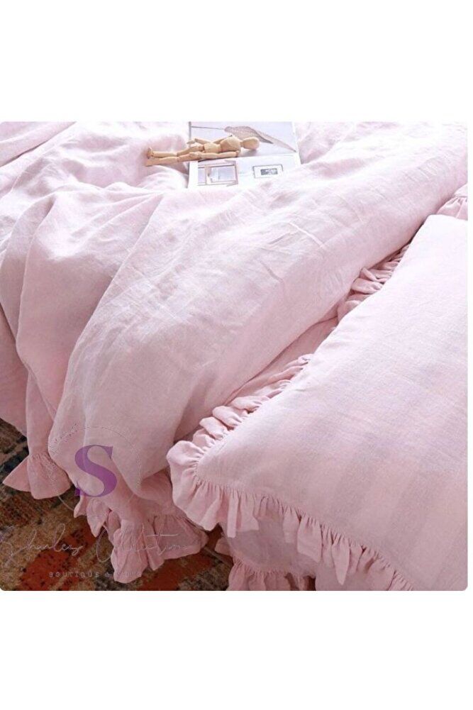 % 100 Pamuk PEMBE FIRFIRLI KETEN Çift Kişilik Nevresim Takımı (200 x220)