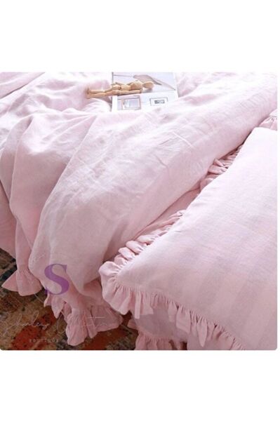% 100 Pamuk PEMBE FIRFIRLI KETEN Çift Kişilik Nevresim Takımı (200 x220)