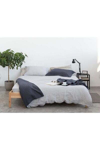 Lacivert-Naturel% 100%100 Pamuklu Yıkamalı Vintage Çift Kişilik Nevresim Takımı, ( 200 x 220)